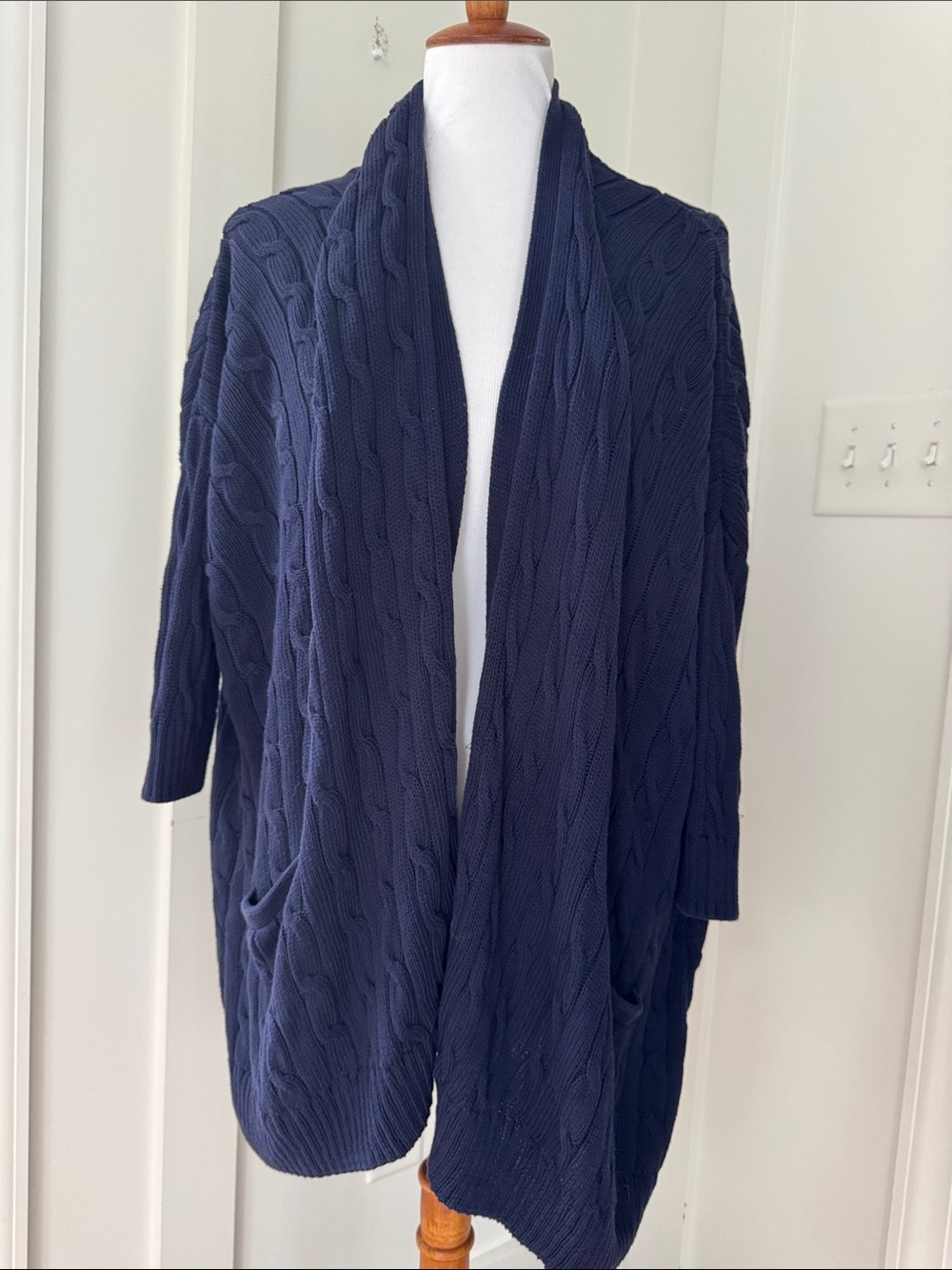 Polo Ralph Lauren Blue Cable Knit Open Front Cardigan M